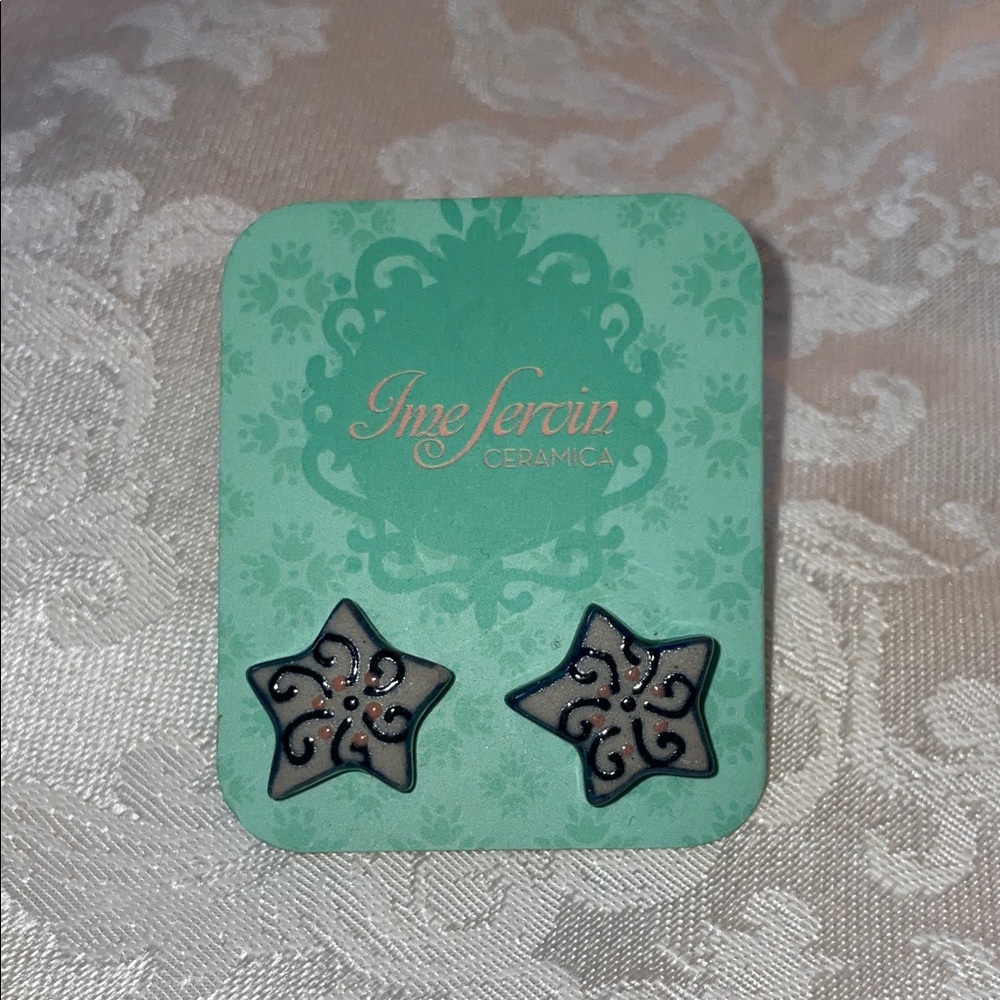 NWT Ime Servin Ceramic Handmade & painted Star Earrings